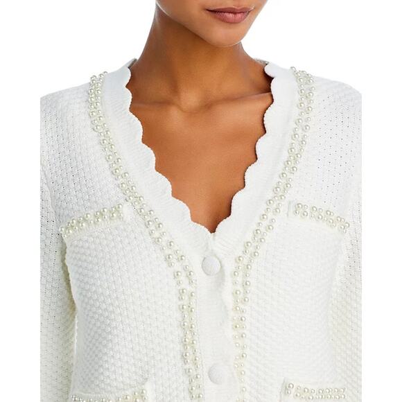 AQUA BLOOMINGDALES FAUX PEARL EMBELLISHED CARDIGAN - Picture 4 of 8